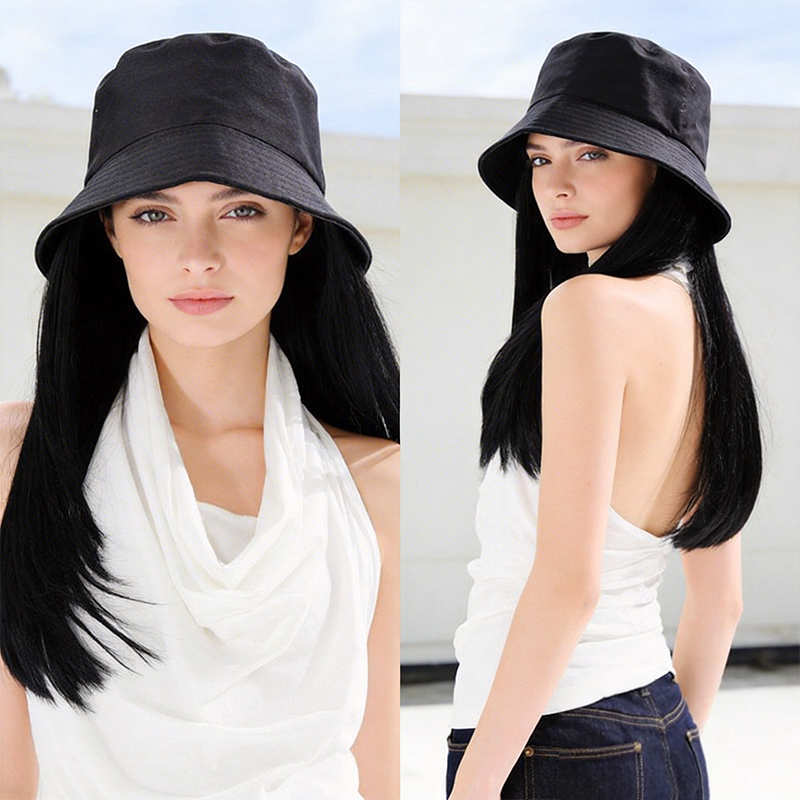 Bucket Hat Women - قبعة سوداء واقية من الشمس مع