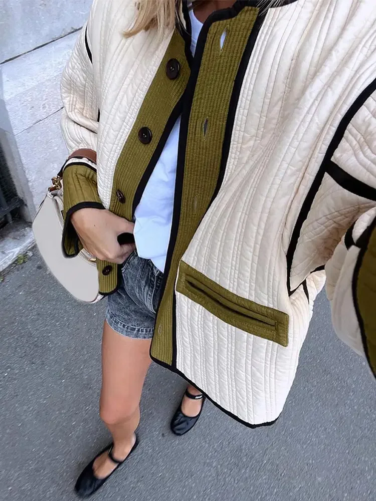 Women'S Fashion Quilted Jacket - TARUXY موضة سترة قطن متباينة معطف