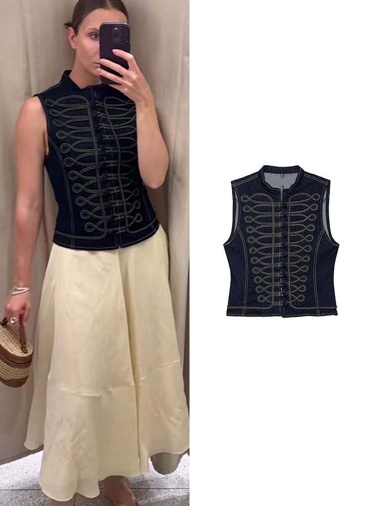 Women'S Fashion Quilted Jacket - سترة نسائية من الدنيم بتصميم عقدة