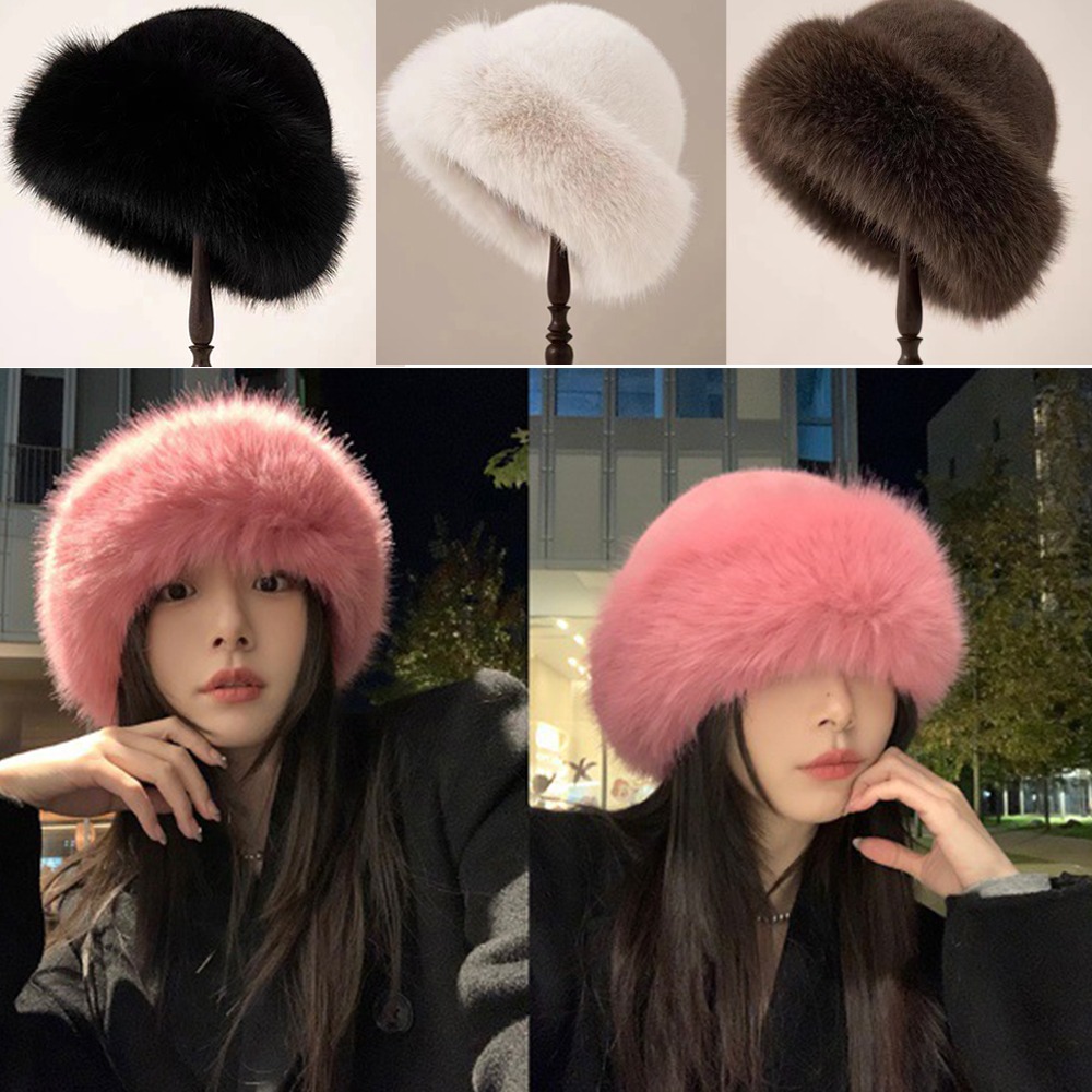 Bucket Hat Women - قبعة شتوية جديدة من الفرو المنفوش
