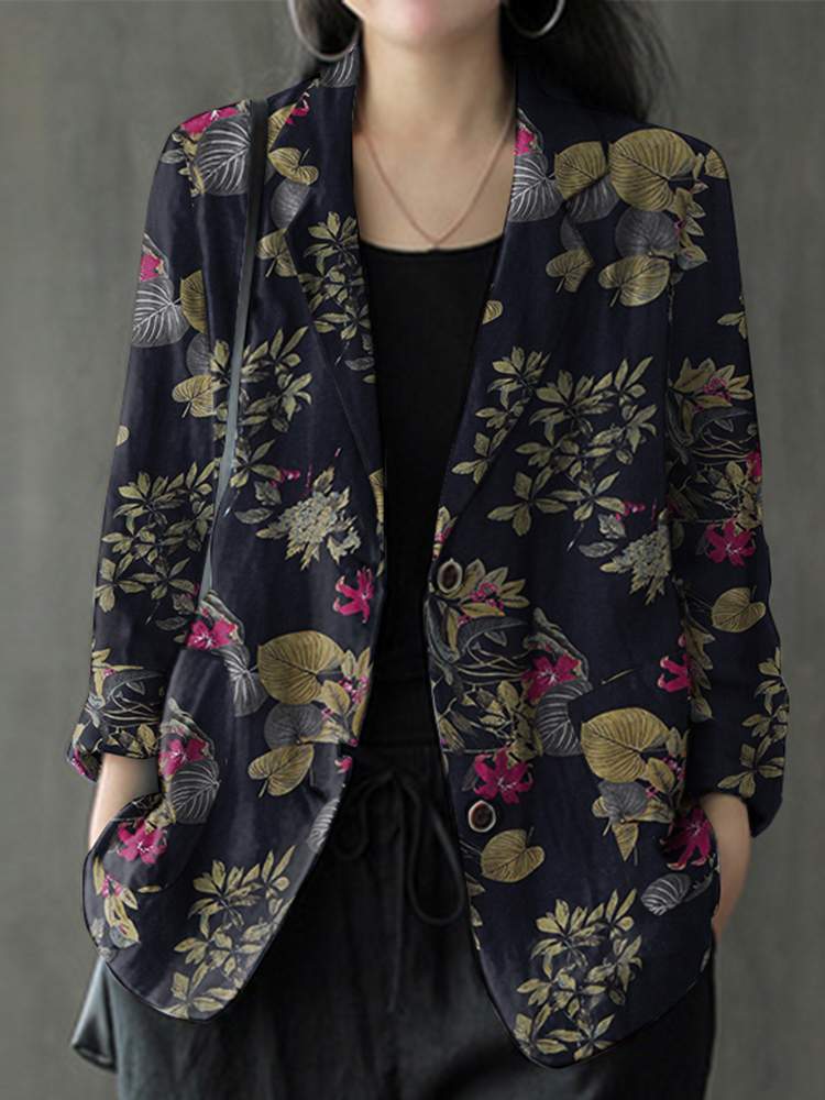 Velvet Blazer Women - سترة زهرية نسائية بأكمام طويلة ،